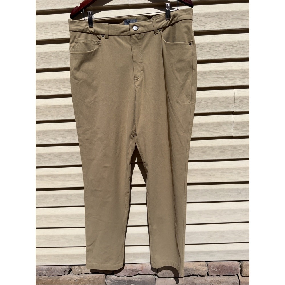 VRST Slim Men's Pants 35x32 Tan Polyester Stretch Performance Golf Preppy